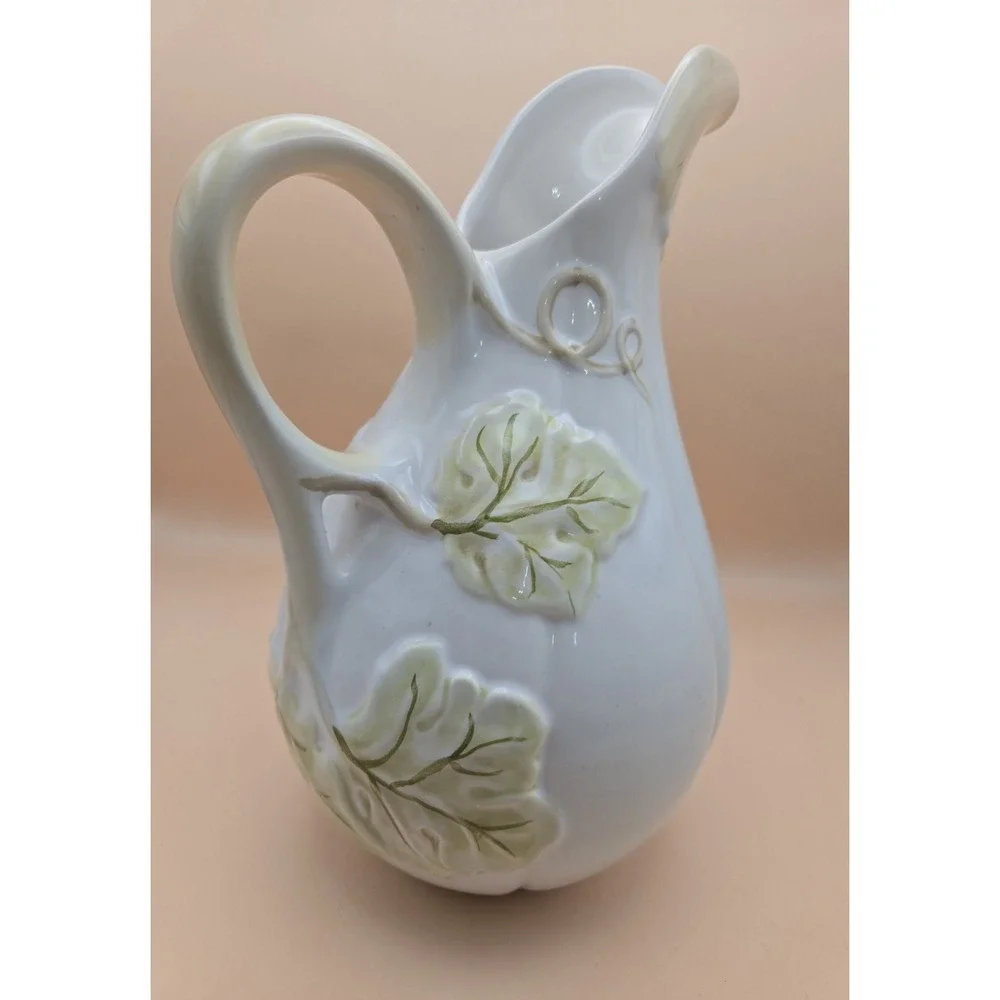 Ceramic Pitcher Gourd White‎ And Light Green Embossed